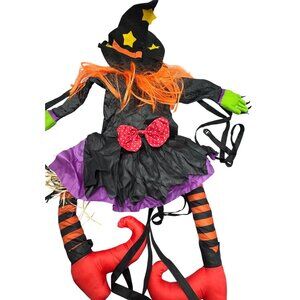 Halloween Witch Hanging Decoration With Orange Hair & Striped Legs Humorous READ